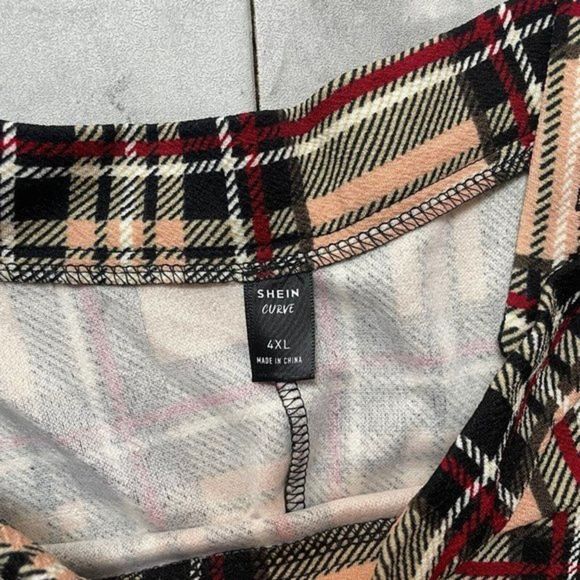 Shein Womens Curve Jumper Skirt Size 4XL Pink Plaid Overalls Side Zip EUC‎ - Picture 7 of 11